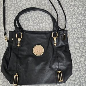 Michael Kors Black Leather Tote Bag with Gold Hardware